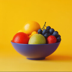 Fresh Fruit Bowl on Yellow Background