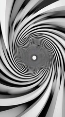 A mesmerizing black and white spiral pattern that draws the eye toward the center, creating a sense of depth and motion.