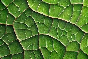 Close-up view of vibrant green leaf texture, showcasing intricate veins and natural patterns, perfect for eco-friendly designs.