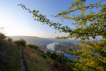 GR2 hiking path on the Andelys cliffs and Seine river in Normandy region