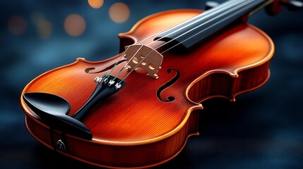 Fototapeta premium A beautifully crafted wooden violin showcasing elegant curves and rich wood tones, perfect for music and art enthusiasts.