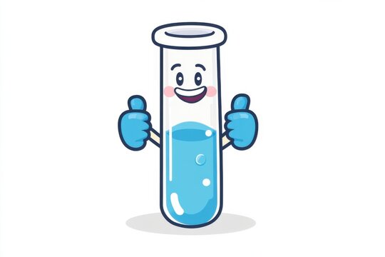 Cartoon water test tube character with a happy expression giving thumbs up in a cheerful and playful design - Powered by Adobe