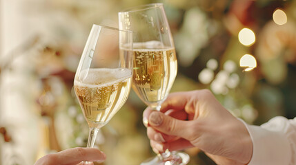 Celebration. Glasses of champagne and wine  