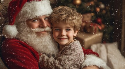 Santa Claus shows a close-up gesture very well, everything is fine, on a red background