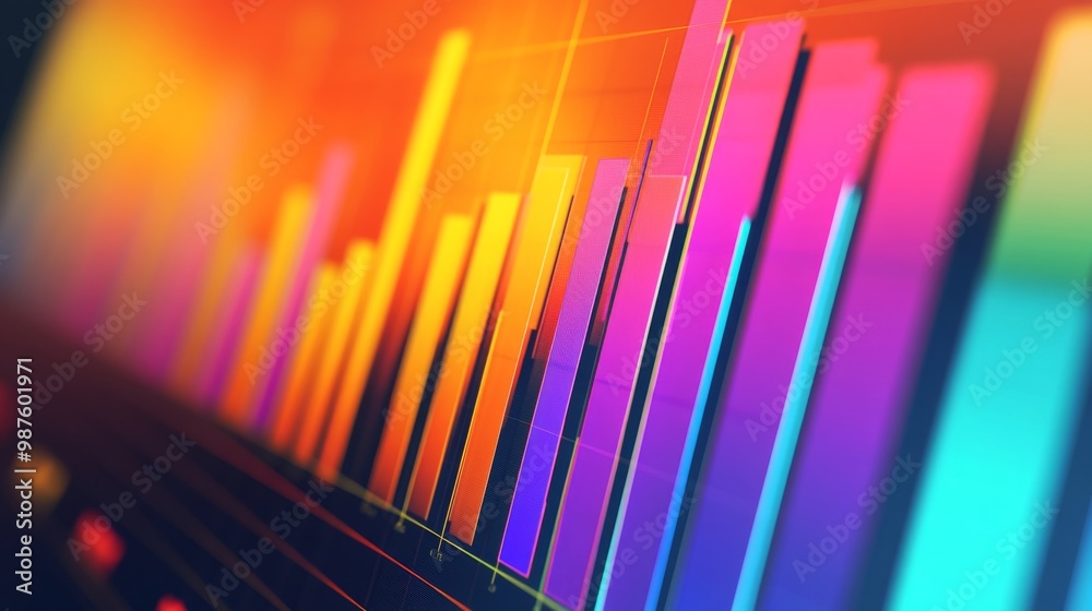 Leinwandbilder A vibrant bar chart on a presentation slide with a dynamic color scheme, emphasizing key financial data and trends for an engaging business presentation.