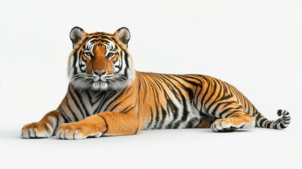 Naklejka premium Tiger lying down isolated on white. isolated. Ultra realistic. Photorealistic