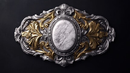 Ornate Western belt buckle pattern with intricate silver and gold detailing, featuring a classic vintage design for fashion and style enthusiasts.