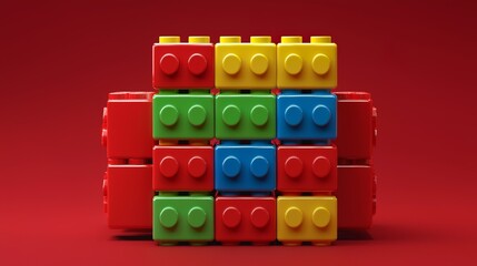 Colorful building blocks isolated on a red background. isolated. Ultra...