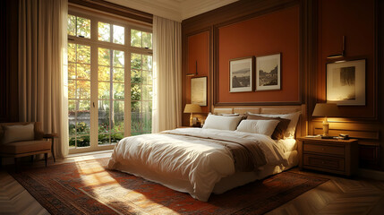 Bedroom Interior Design With a Window View 3d Illustration