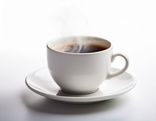 Freigestellte weiße Kaffeetasse mit aufsteigendem Dampf – Ideal für E-Commerce und Werbekampagnen 