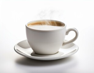 Obraz premium Freigestellte weiße Kaffeetasse mit aufsteigendem Dampf – Ideal für E-Commerce und Werbekampagnen 