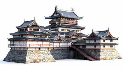 Japanese castle 3d illustration isolated on white background. Samurai Castle. Illustration
