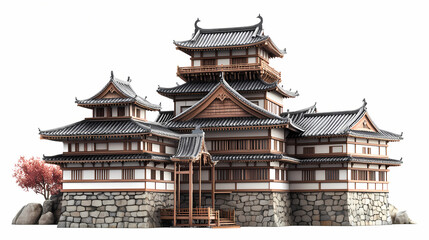 Japanese castle 3d illustration isolated on white background. Samurai Castle. Illustration
