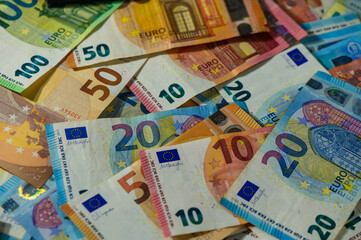 Finance background of different euro bills. European money 1