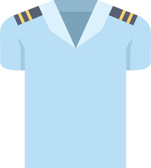 Simple vector icon of a light blue captain shirt with epaulettes isolated on a white background