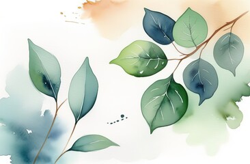 Leaves background, watercolor, turquoise and green