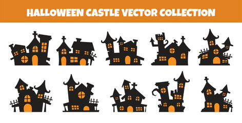 Halloween castle vector illustration set