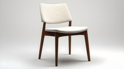 Fototapeta premium Minimalist Scandinavian Style Chair with Angled Wooden Legs and Simple Design Isolated on a Clean White Background for Interior Design or Product Photography