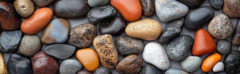 Background of an assortment of small pebbles in various natural colours