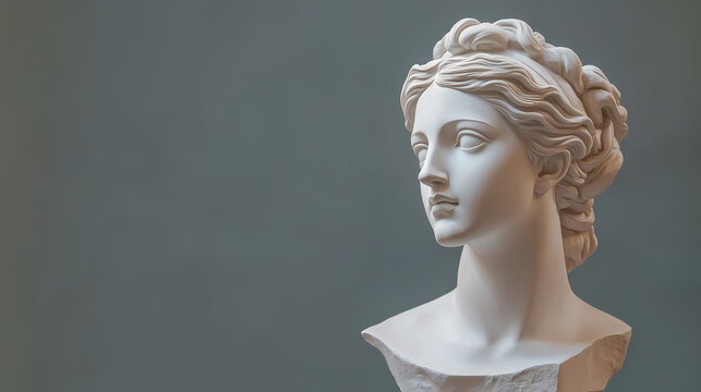 Gypsum copy of ancient statue venus head isolated on v background. plaster sculpture woman face. Renaissance Italy. Illustration
