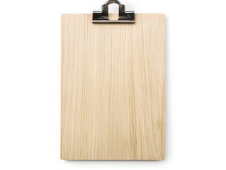 Fototapeta premium Minimalist wooden clipboard with neutral beige wood grain and sleek metal clip perfect for a clean and organized office workspace or desk