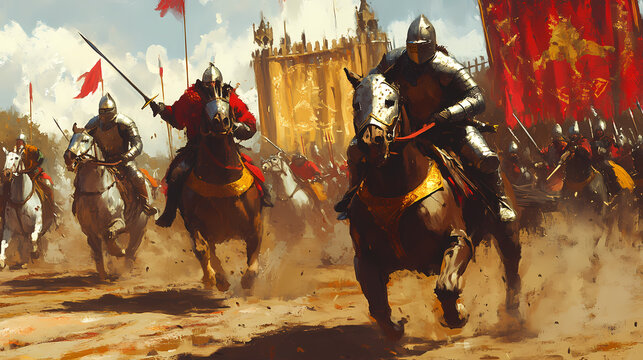 Historical reenactment of a medieval jousting tournament. Medieval Joust. Illustration