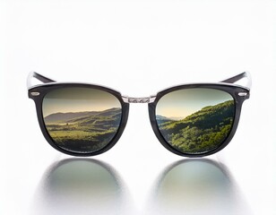 Freigestellte Sonnenbrille mit Landschaftsreflexion – Perfekt für Mode- und Accessoire-Werbung
