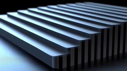 Obraz premium Close-up of a modern, abstract arrangement of layered geometric shapes in shades of blue and gray on a sleek surface.