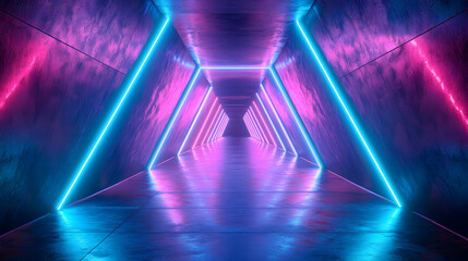 Neon Lights in a Tunnel 3D Render