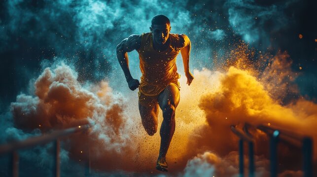 Athlete Running Through Smoke and Fire