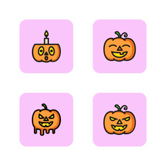 Fototapeta premium Pumpkin lanterns line icon set. Jack-o-lantern, monster, candle, vegetable. Halloween decoration concept. Vector illustrations can be used for topics like holiday, horror movie, fall
