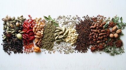 Assorted Spices and Herbs on a White Background