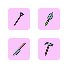 Repair line icon set. Hammer, trowel, nail, knife. Craft and instruments concept. Vector illustrations can be used for topics like handicraft and hobby