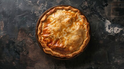 Delightful bird s eye view of a freshly baked pie showcasing its flaky crust and golden texture