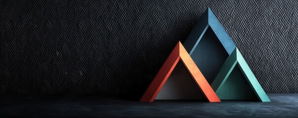 Dark geometric wallpaper featuring blue and red shapes on a textured background