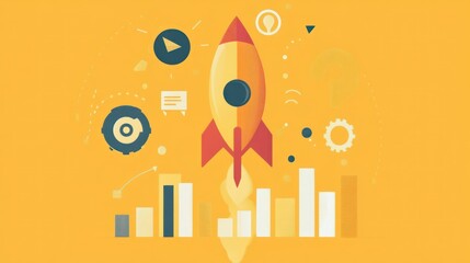 Obraz premium Creative Business Growth Concept with Rocket and Charts