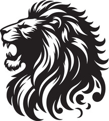 Fototapeta premium Stylized lion silhouette, roaring pose, black and white illustration