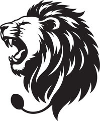 Obraz premium Stylized lion silhouette, roaring pose, black and white illustration