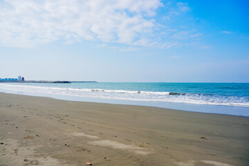 Kaohsiung, Taiwan, Republic of China, 01 25 2024: The landscape of Kaosiung Sizihwan Bay beach in Kaohsiung 