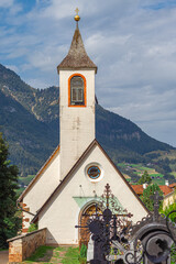 Facade of Saint'Anne church in Ortisei. South Tyrol, Italy