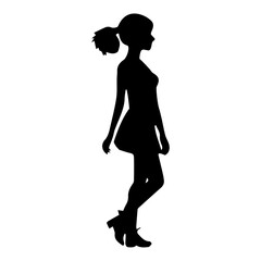 Silhouette of a teenage girl on a transparent background