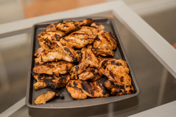 Homemade Pan of Grilled Chicken on Table for Dinner