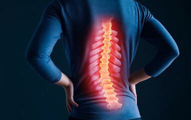 An illustration of a person's back highlighting the spine, symbolizing spine health, pain relief, and wellness.