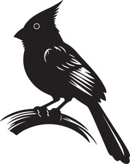 A cute animal of Cardinal bird silhouette vector art pure black color graphics illustration design with no background design, Cardinal bird icon design for printable seting on a tree and looking for h