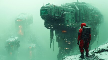 Fototapeta premium Conceptual digital art for a sci-fi game, with futuristic elements and characters