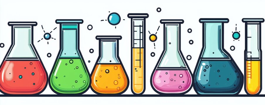 recommend clip art: Colorful clip art of science lab equipment featuring beakers and flasks with colorful liquids for educational and scientific illustration
