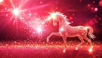 Golden Horse Figurine Made of Red Glitter. Made with Generative AI Technology