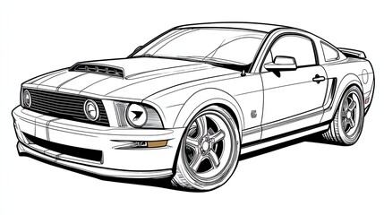 Fototapeta premium A black and white illustration of a classic sports car. The car is drawn in a simple, cartoon style.