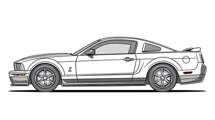 Fototapeta premium A black and white illustration of a classic sports car. The car is drawn in a simple, cartoon style.