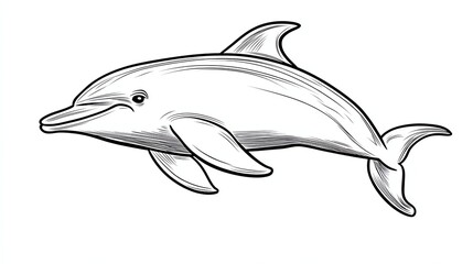 Fototapeta premium A simple line drawing of a dolphin leaping out of the water. The dolphin is drawn in a classic style, with a smooth, flowing outline.